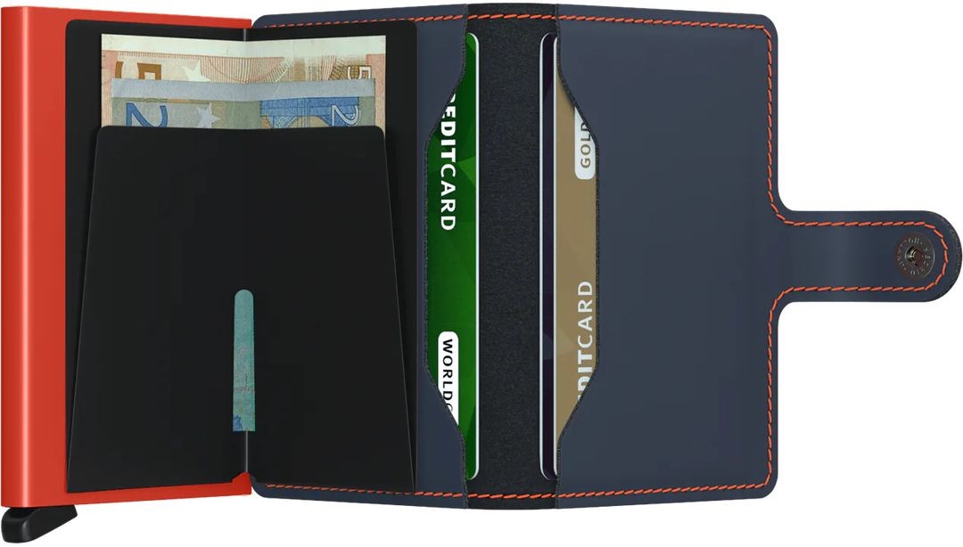 Secrid MiniWallet Matte — Azul Noche / Naranja (Night Blue & Orange)