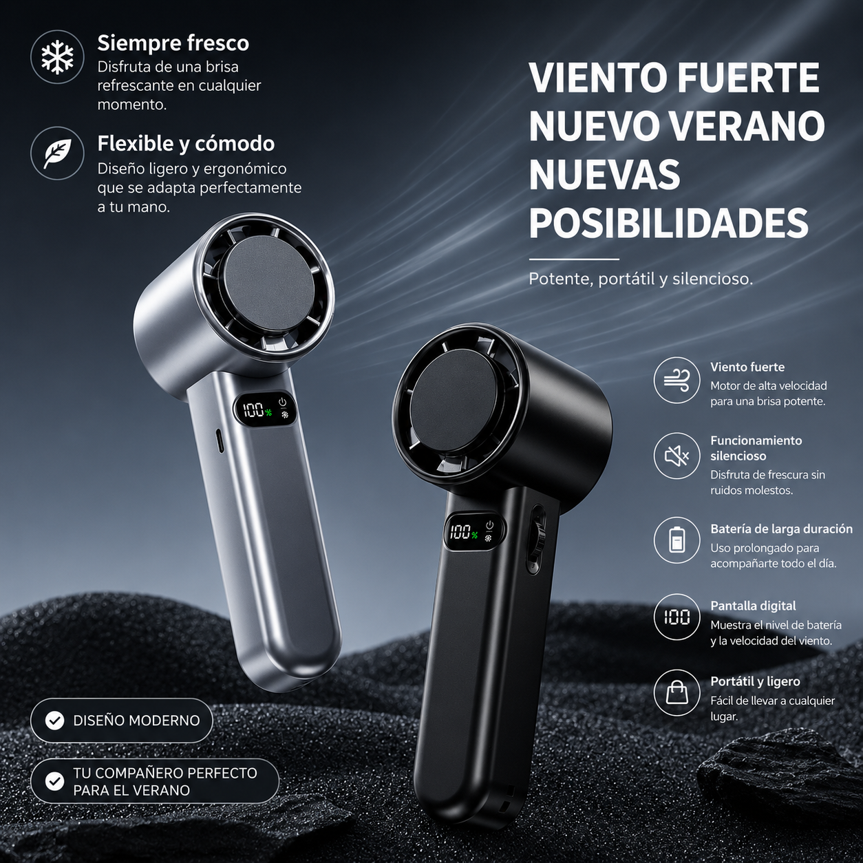 Ventilador de Mano Turbo Mini Portátil – Recargable USB con Batería 4800 mAh