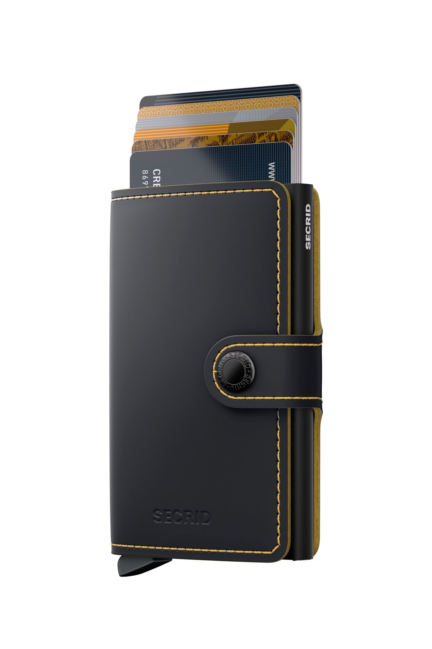 Secrid MiniWallet Matte — Negro Mate / Ocre (Black & Ochre)