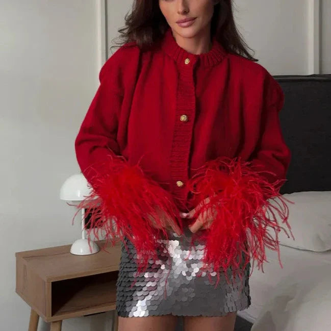Abrigo Alba con puños de plumas