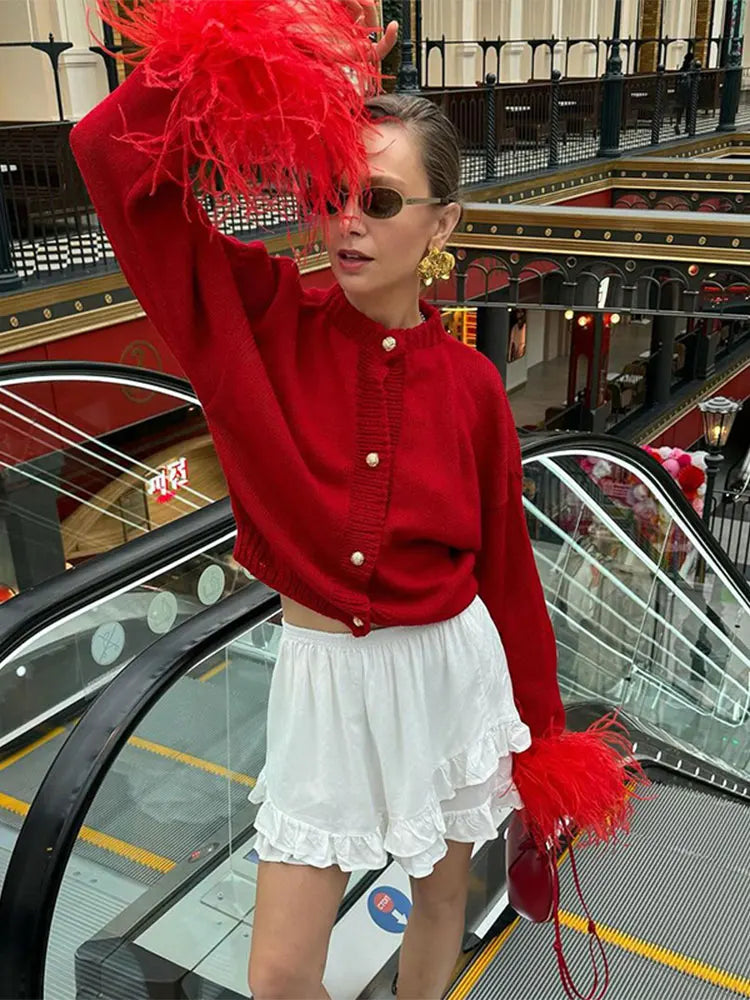 Abrigo Alba con puños de plumas