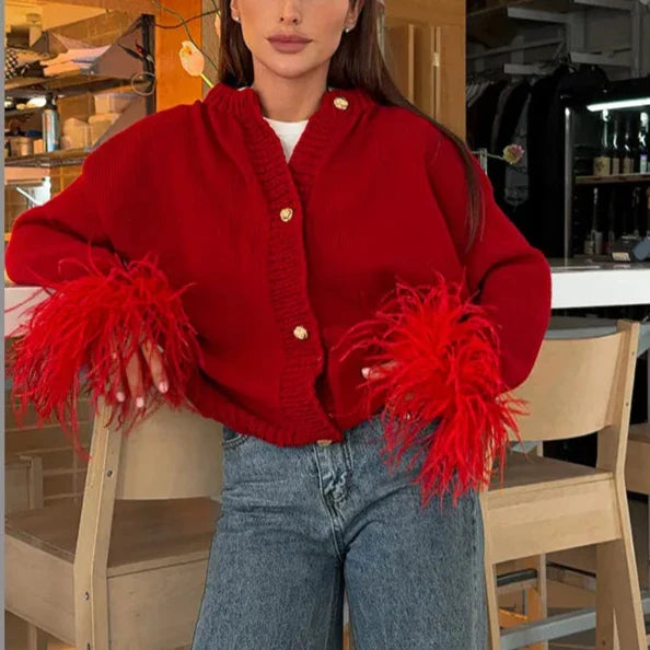 Abrigo Alba con puños de plumas