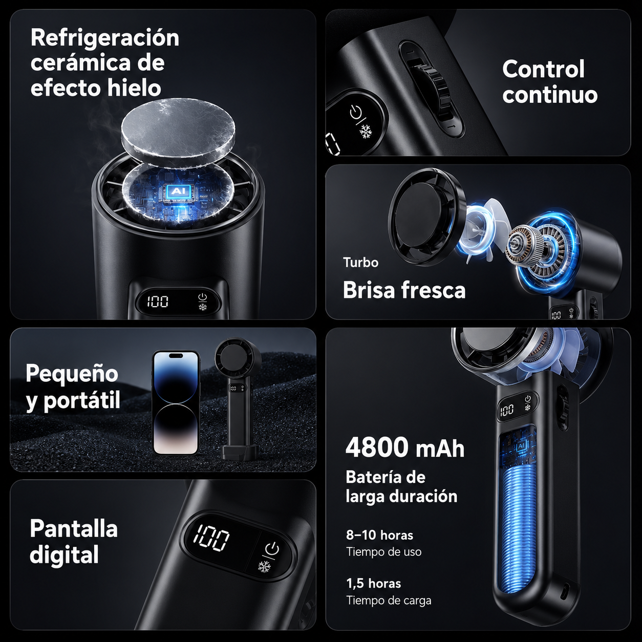 Ventilador de Mano Turbo Mini Portátil – Recargable USB con Batería 4800 mAh