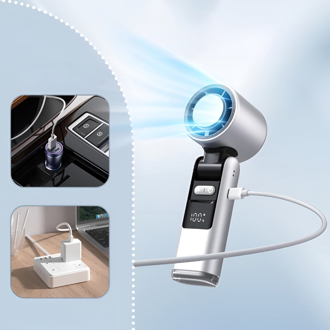 Ventilador Portátil Recargable USB-C con Pantalla Digital